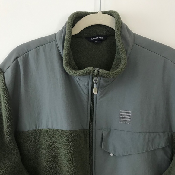 Lands End Green & Gray Zip Up Fleece Jacket - Picture 2 of 16